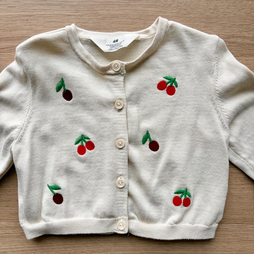 H&M Cream Knit Cardigan with Cherry Motif